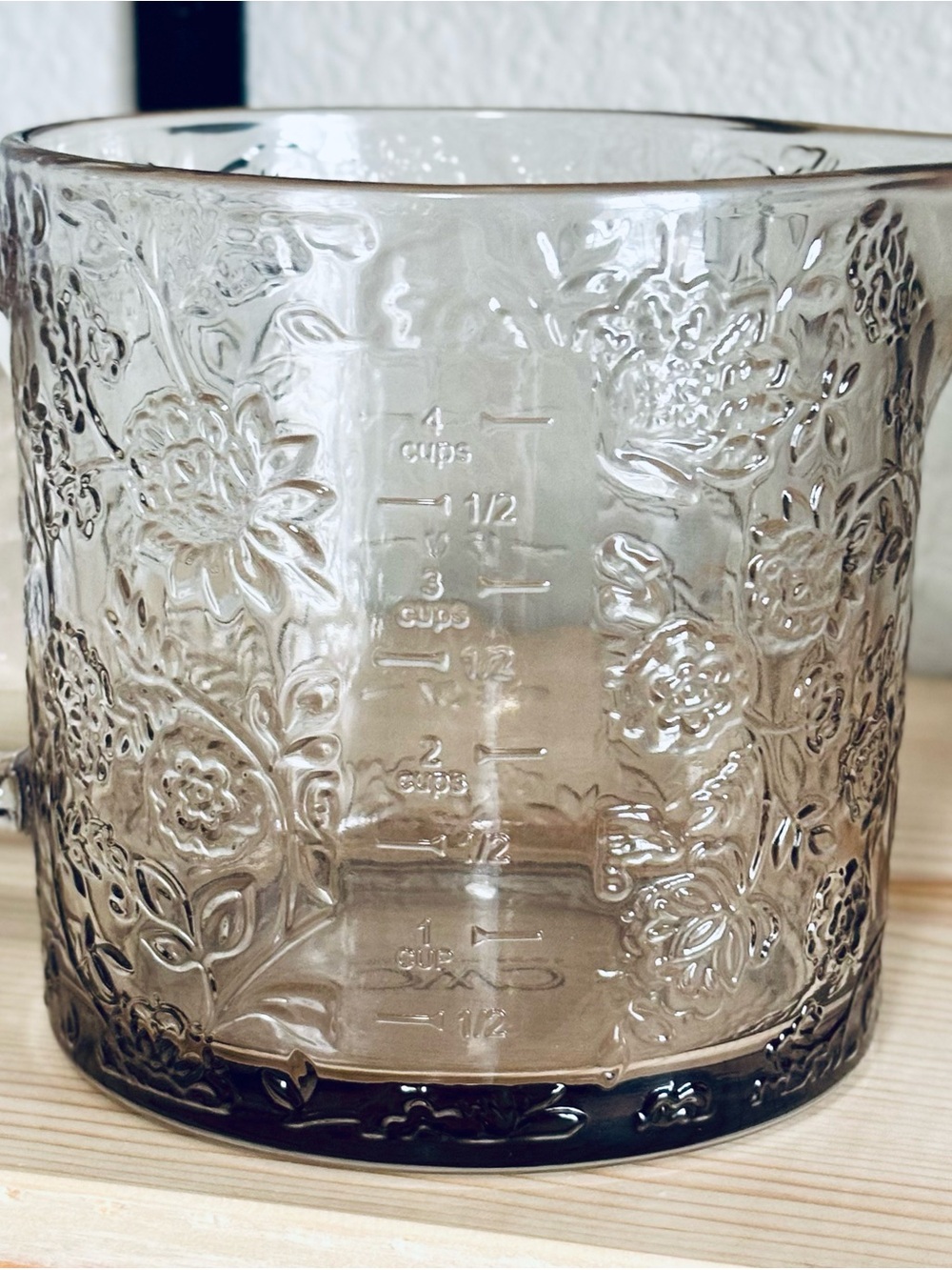 CWC Cook With Color Glass Measuring Cup 32oz ~ 4 Cups Clear Brown Floral NEW - Picture 2 of 8